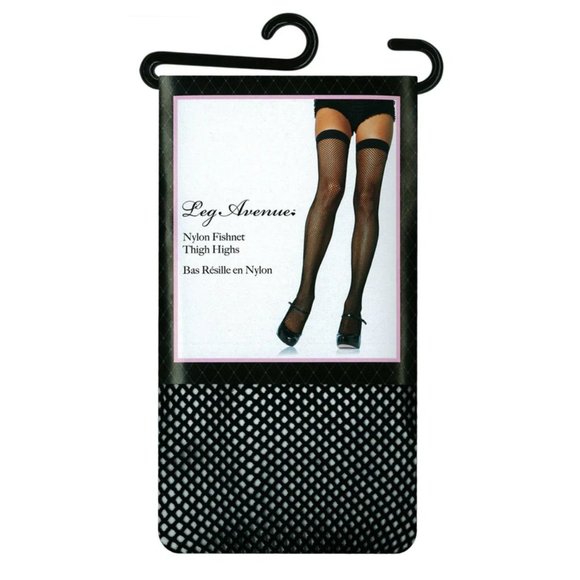 Leg Avenue Nylon Fishnet Thigh Highs - Black - One Size - Picture 1 of 3